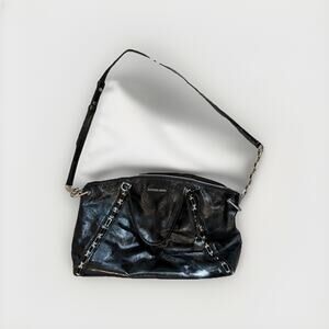 Michael Kors Black Patent Leather Satchel Shoulder Bag Chain Detail Lock